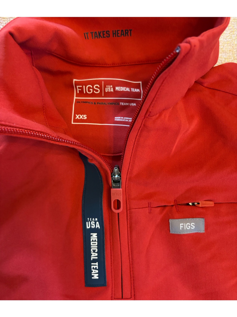 FIGS x Team USA Red Mock neck quarter zip scrub top new XXS